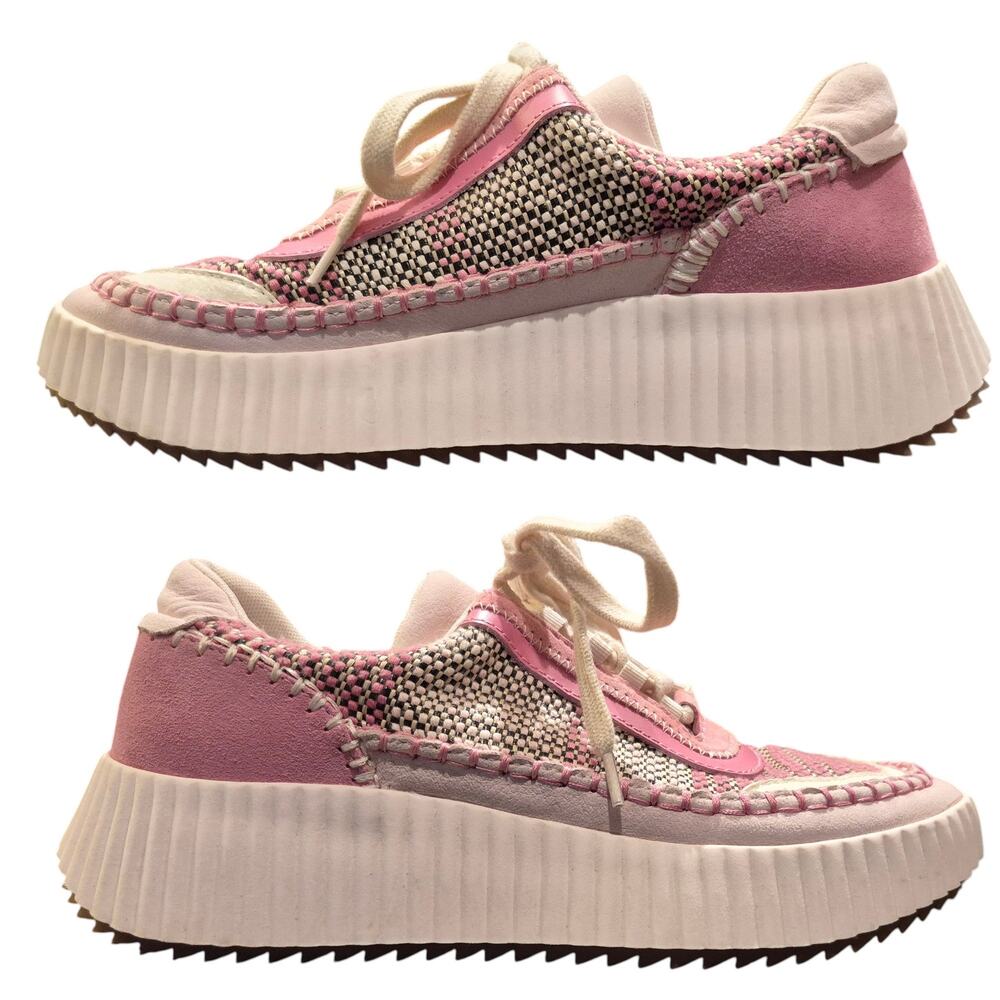 Dolce Vita Pink White Multi Leather Woven Platform Sneakers Shoes Women's 7 1/2